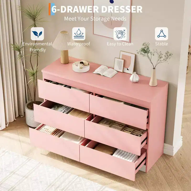 6-Drawer Dresser with Farmhouse Style, 47 Inch Wide