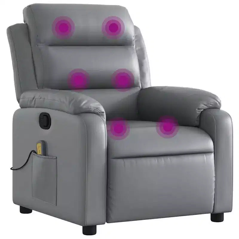 Massage Recliner Chair – Black Faux Leather, Manual Push-Back, 6-Point Vibration Massage