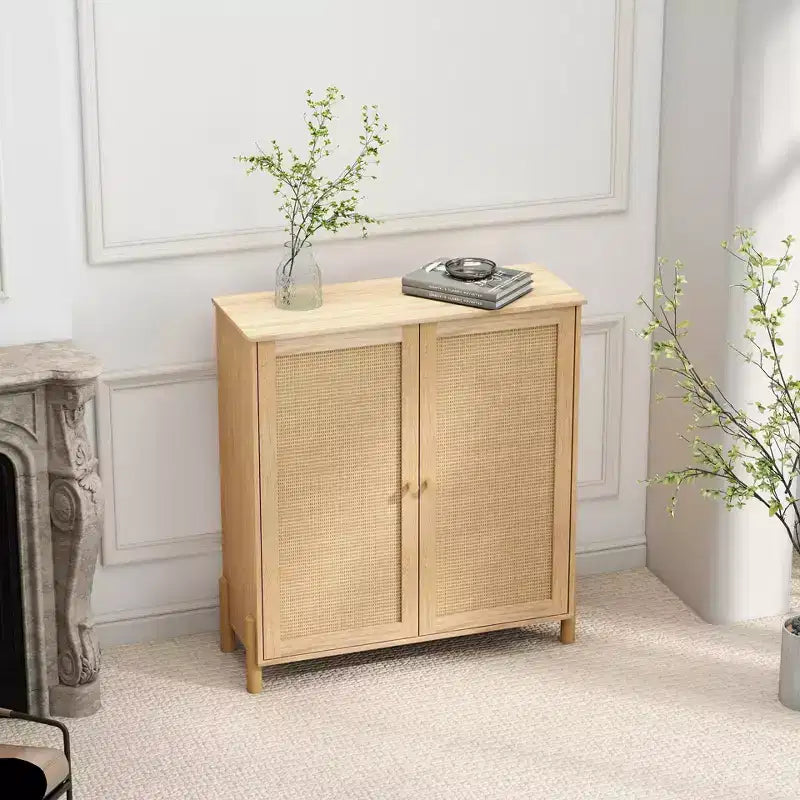 Credenza a buffet con ante in rattan e vano contenitore