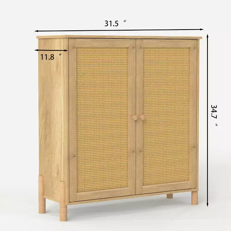 Credenza a buffet con ante in rattan e vano contenitore