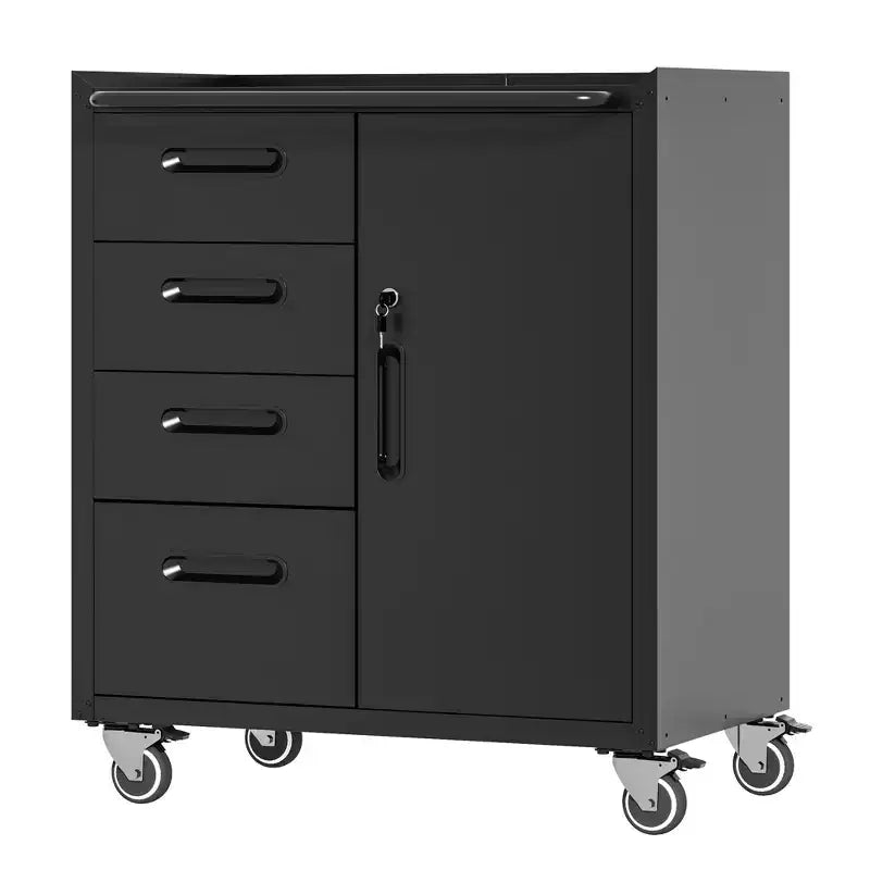 Rolling Steel Tool Cabinet – 4 Drawers + Lockable Storage, 34.65"Hx29.53"Wx16.5"D