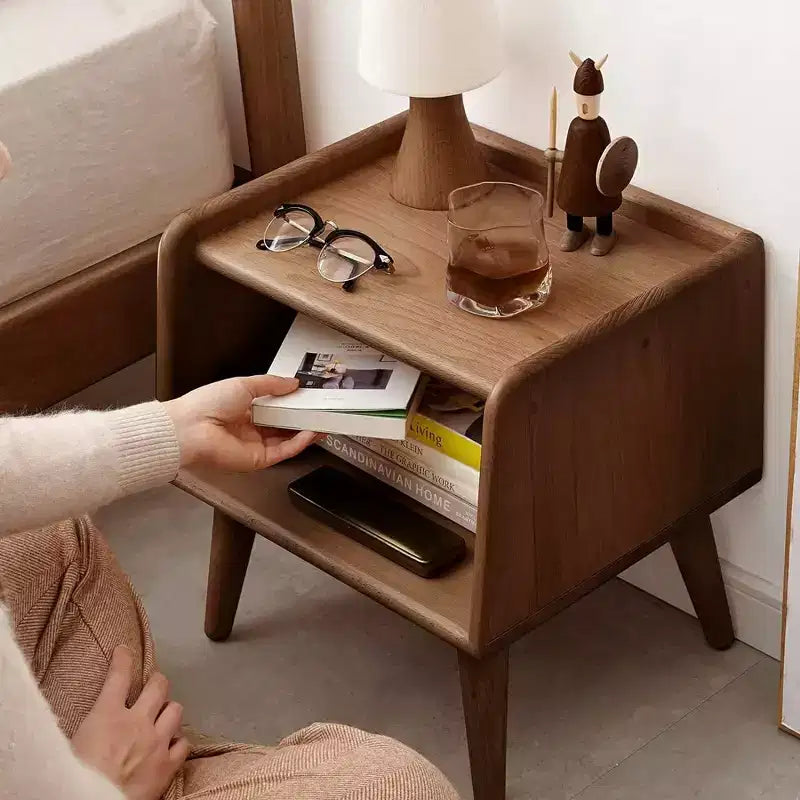 Square Bedside Table with Open Storage – 16"Hx16"Wx14"D, MDF, High Gloss Finish