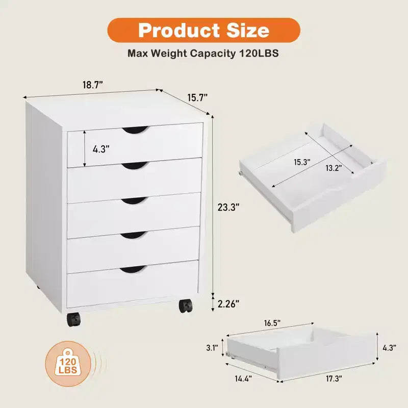 Schedario Mobile con Cassetti in Legno e Ruote – 64,2 A x 47,5 L x 39,8 P cm, MDF