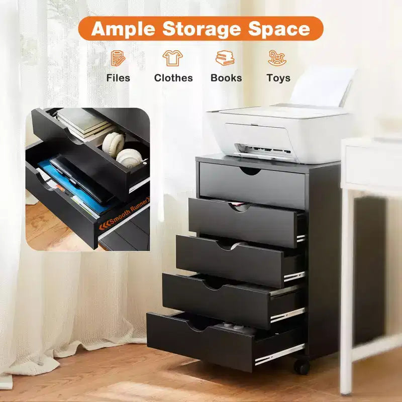Mobile Filing Cabinet with Wooden Drawers & Wheels – 25.3"Hx18.7"Wx15.7"D, MDF