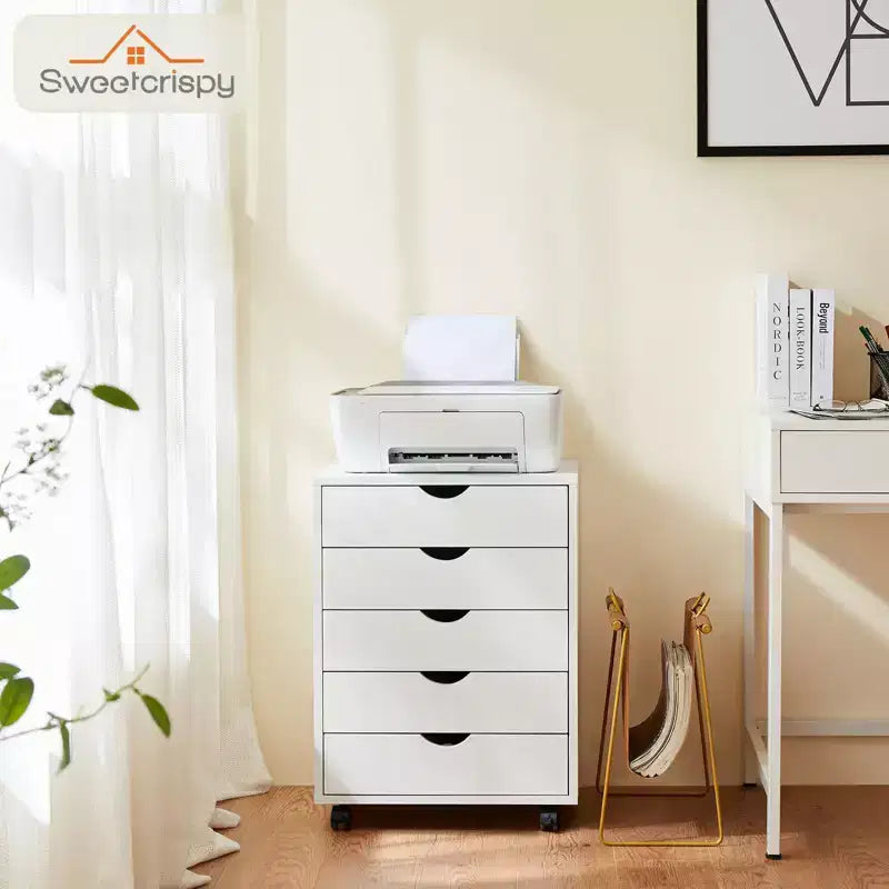 Schedario Mobile con Cassetti in Legno e Ruote – 64,2 A x 47,5 L x 39,8 P cm, MDF