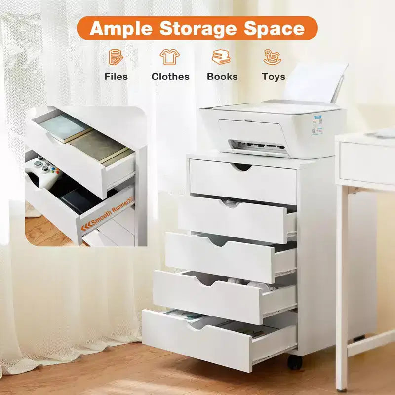 Schedario Mobile con Cassetti in Legno e Ruote – 64,2 A x 47,5 L x 39,8 P cm, MDF