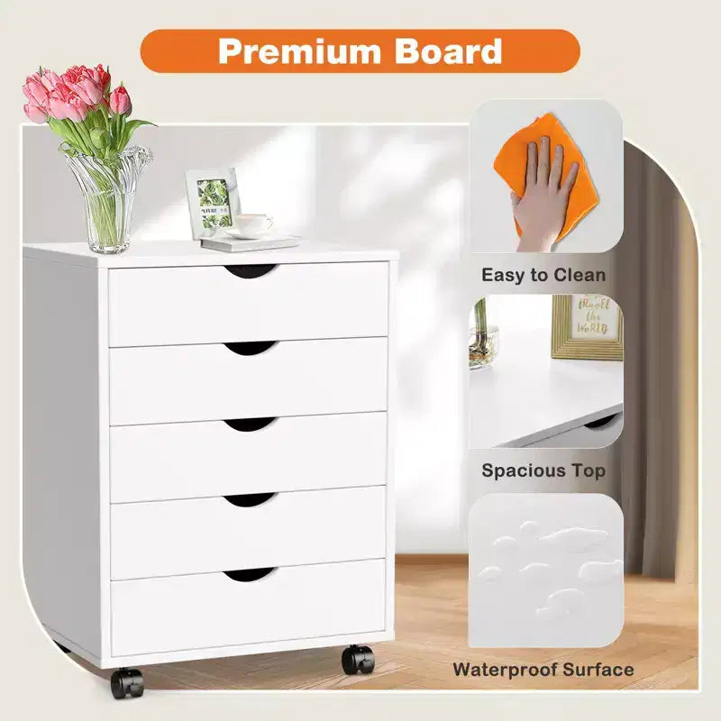 Schedario Mobile con Cassetti in Legno e Ruote – 64,2 A x 47,5 L x 39,8 P cm, MDF