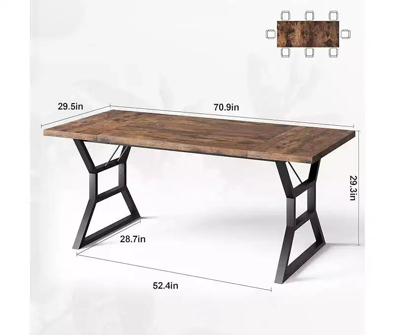 Tavolo da Pranzo Rettangolare con Dettaglio "Vita" – Piano in Legno Ingegnerizzato, Gambe in Metallo, 6 Posti, 180 cm L x 75 cm P x 74,5 cm H