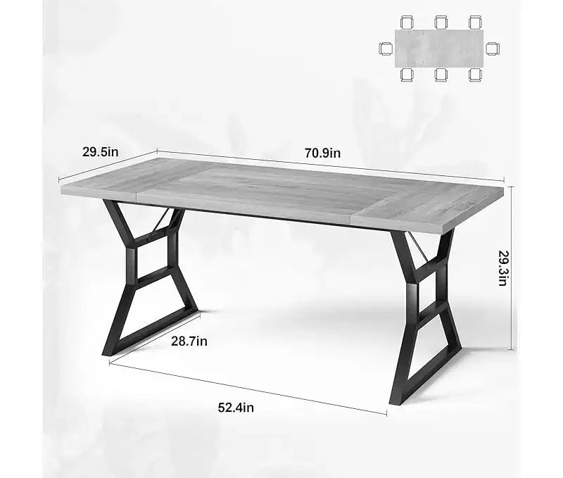 Tavolo da Pranzo Rettangolare con Dettaglio "Vita" – Piano in Legno Ingegnerizzato, Gambe in Metallo, 6 Posti, 180 cm L x 75 cm P x 74,5 cm H