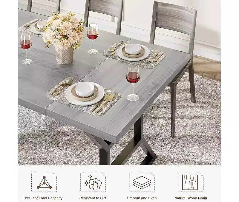 Tavolo da Pranzo Rettangolare con Dettaglio "Vita" – Piano in Legno Ingegnerizzato, Gambe in Metallo, 6 Posti, 180 cm L x 75 cm P x 74,5 cm H
