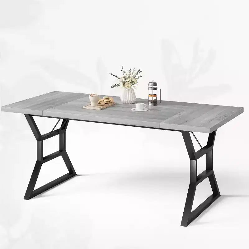 Rectangular Dining Table with Waist Detail – Engineered Wood Top, Metal Legs, Seats 6, 70.9"Wx29.5"Dx29.3"H