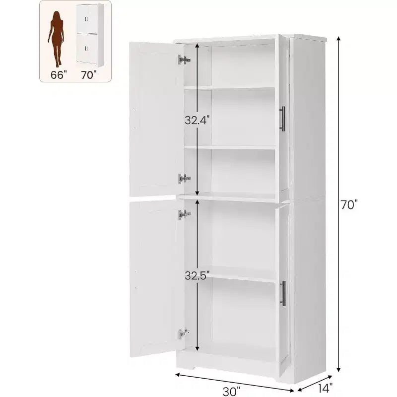 178cm Tall Kitchen Pantry Cabinet with 4 Doors & Adjustable Shelves – Modern Storage Organizer