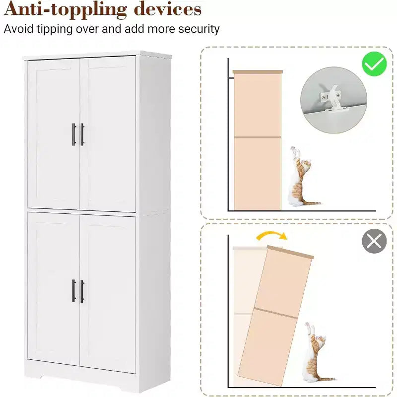 178cm Tall Kitchen Pantry Cabinet with 4 Doors & Adjustable Shelves – Modern Storage Organizer