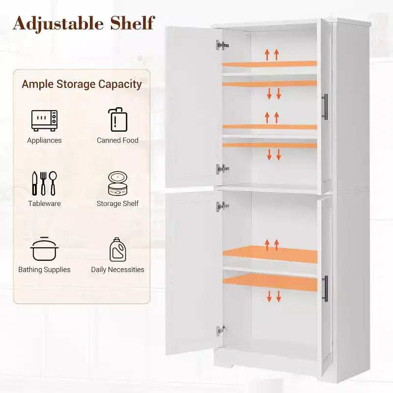 178cm Tall Kitchen Pantry Cabinet with 4 Doors & Adjustable Shelves – Modern Storage Organizer