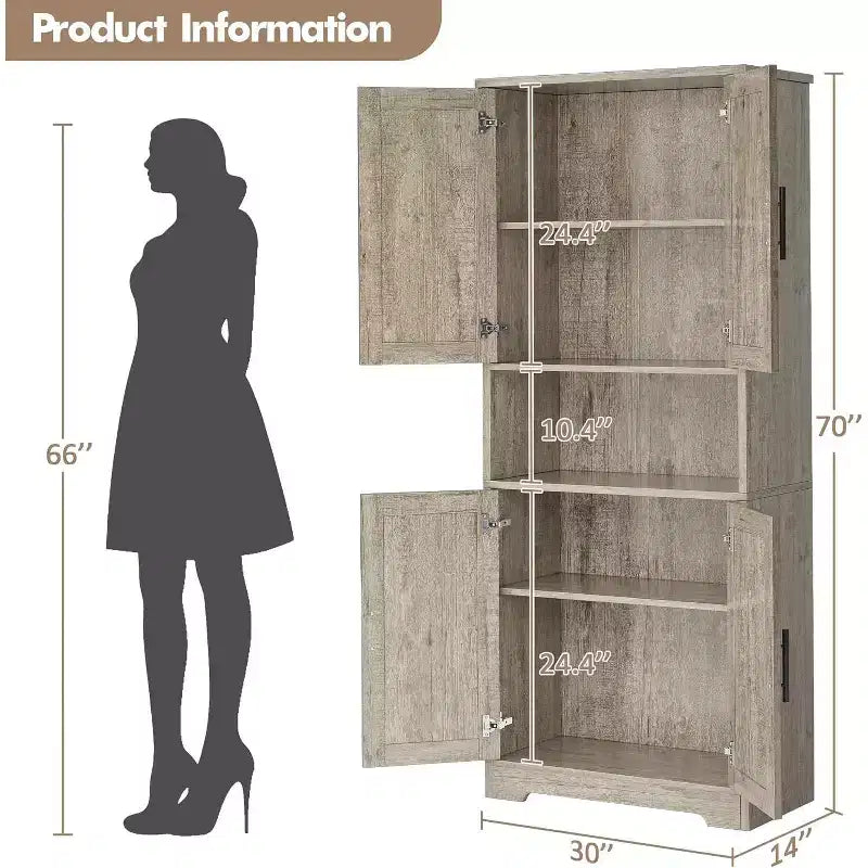 178cm Tall Kitchen Pantry Cabinet with 4 Doors & Adjustable Shelves – Modern Storage Organizer