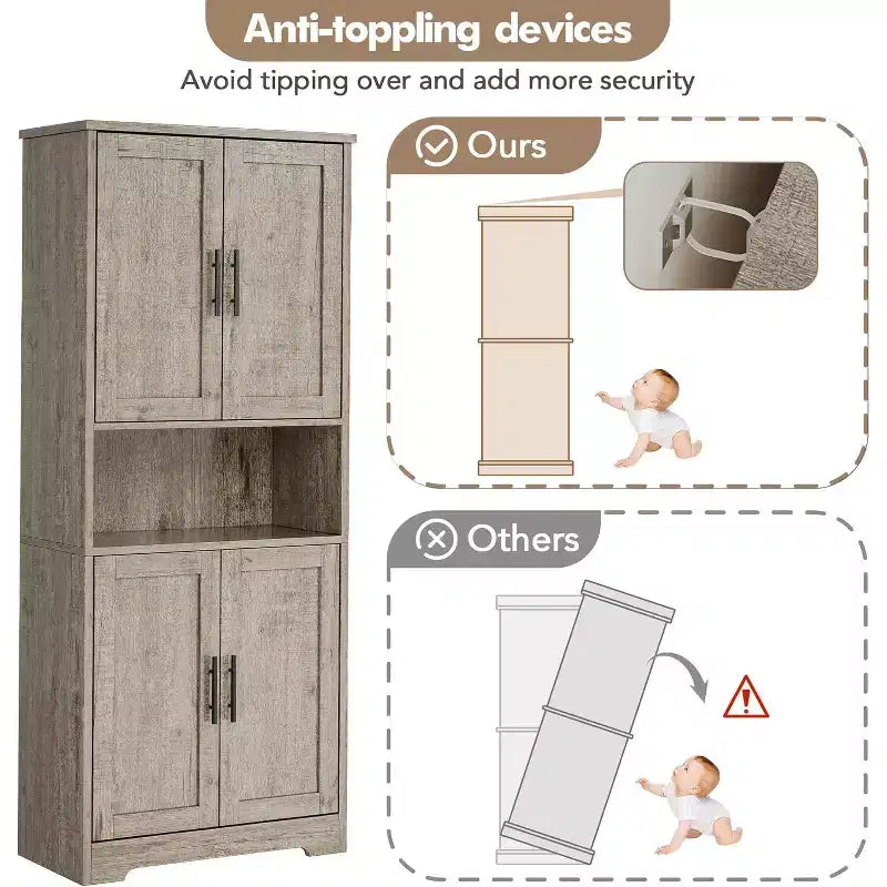 178cm Tall Kitchen Pantry Cabinet with 4 Doors & Adjustable Shelves – Modern Storage Organizer