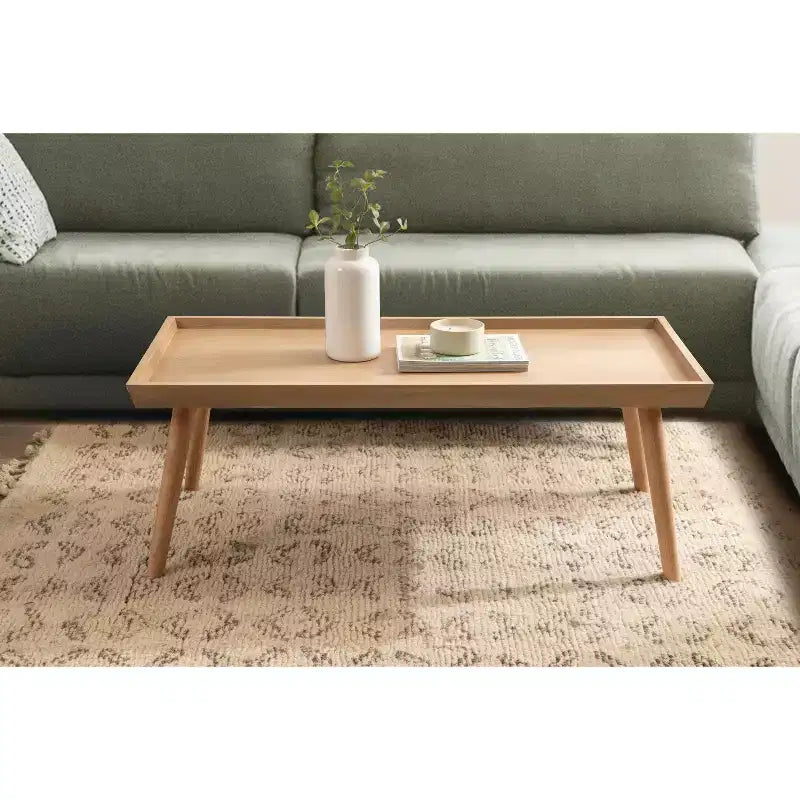 Mid-Century Rectangle Wood Coffee Table – 46"x22"x17", Natural MDF with Wood Veneer Top