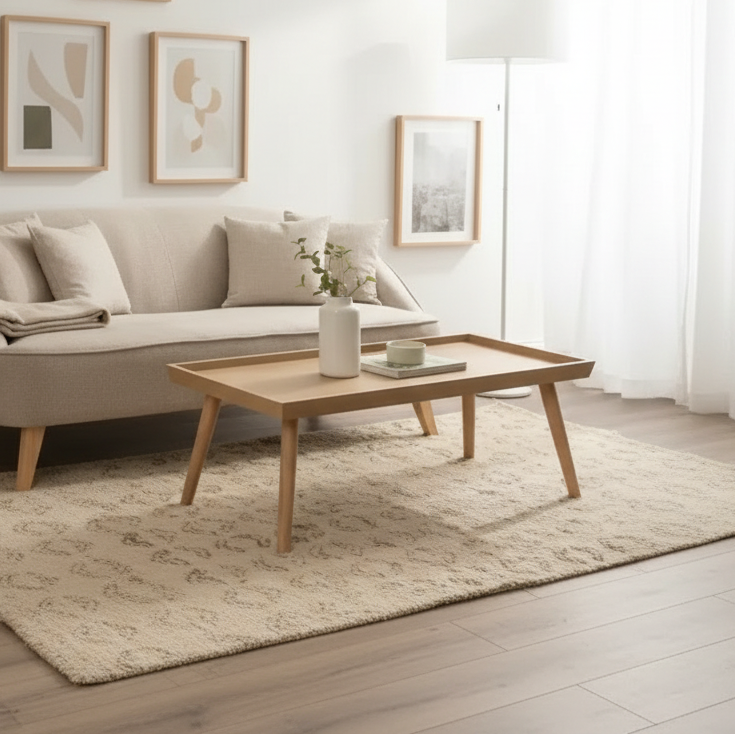 Mid-Century Rectangle Wood Coffee Table – 46"x22"x17", Natural MDF with Wood Veneer Top