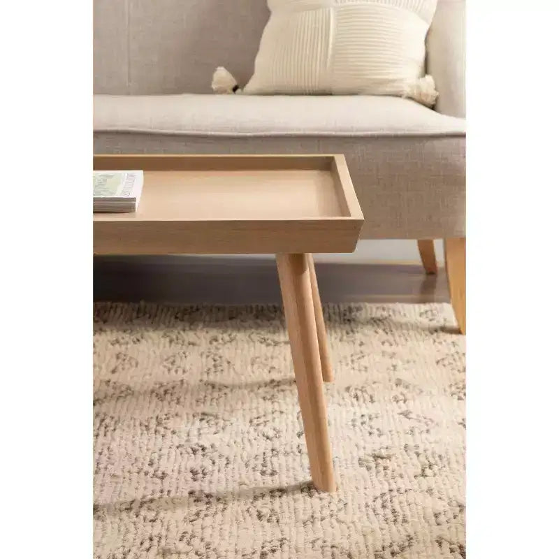 Mid-Century Rectangle Wood Coffee Table – 46"x22"x17", Natural MDF with Wood Veneer Top