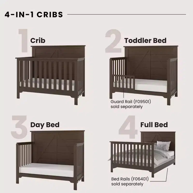 Culla convertibile 4 in 1 per neonati – In legno di pino, con materasso regolabile, si trasforma in letto per bambino/adulto