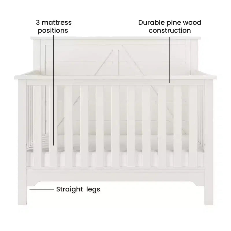 4-in-1 Convertible Baby Crib – Pine Wood, Adjustable Mattress, Converts to Toddler/Full Bed