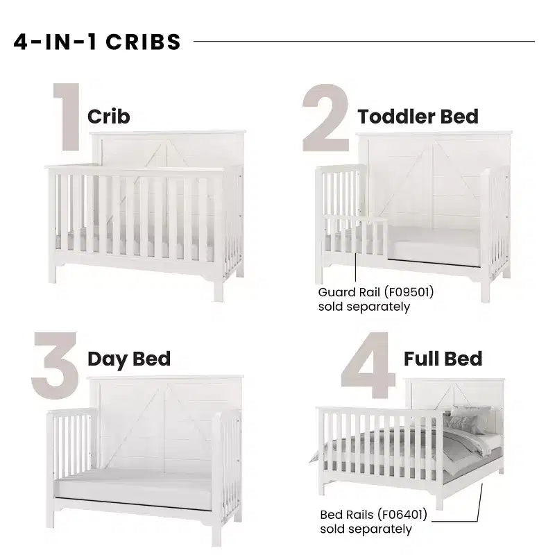 4-in-1 Convertible Baby Crib – Pine Wood, Adjustable Mattress, Converts to Toddler/Full Bed