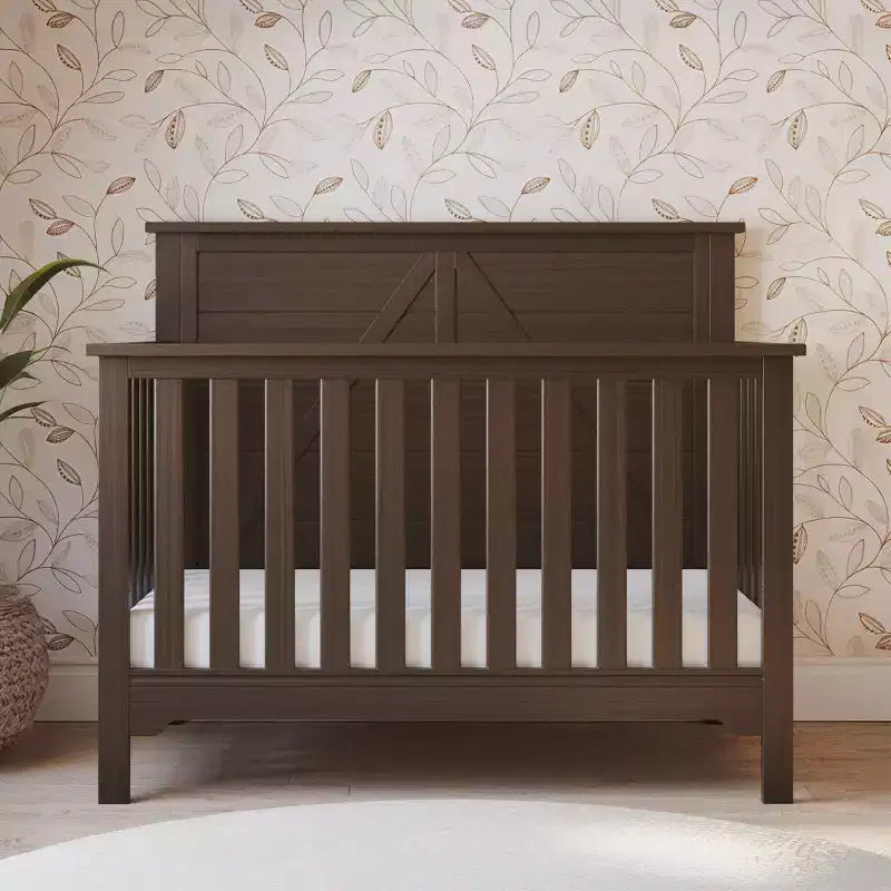 4-in-1 Convertible Baby Crib – Pine Wood, Adjustable Mattress, Converts to Toddler/Full Bed