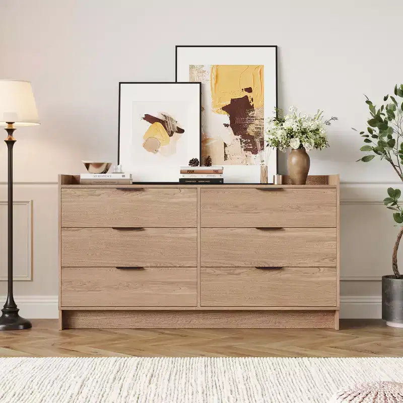 6-Drawer Dresser – 52.5"W x 16"D x 29.5"H, Modern Engineered Wood Chest