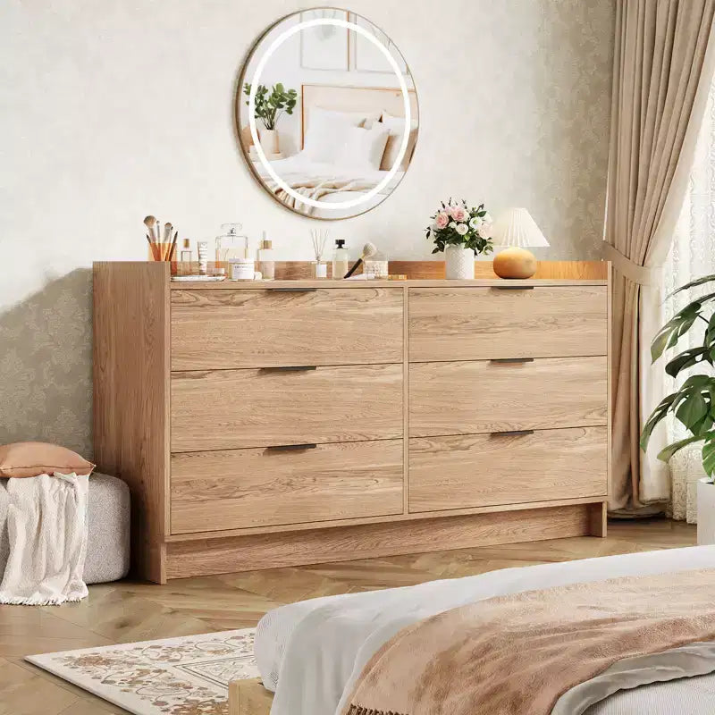 6-Drawer Dresser – 52.5"W x 16"D x 29.5"H, Modern Engineered Wood Chest