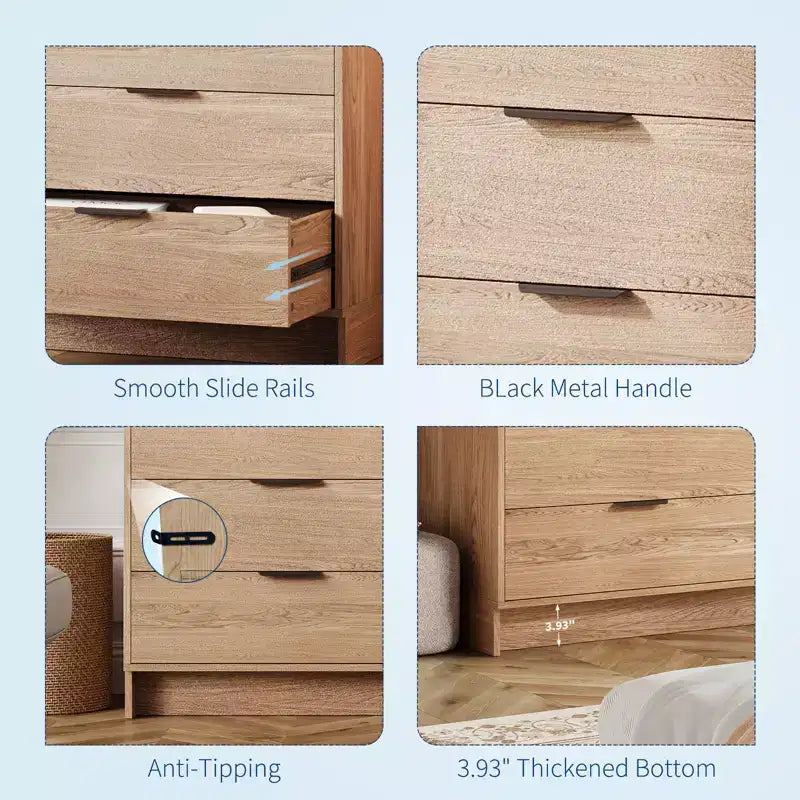6-Drawer Dresser – 52.5"W x 16"D x 29.5"H, Modern Engineered Wood Chest