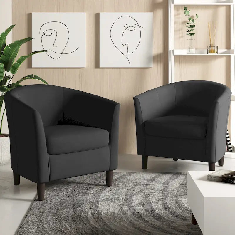 Set di 2 Poltrone Club con Braccioli in Lino a Botte Moderne