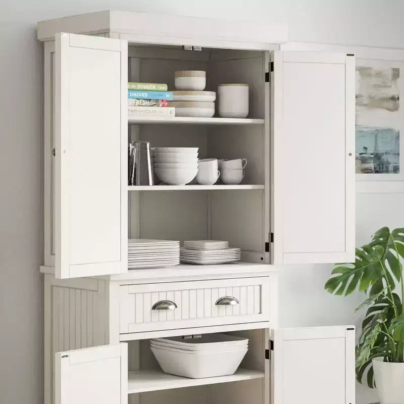 Mobile credenza dispensa da cucina, stile nautico costiero – bianco sporco, 183 cm (A) x 76 cm (L) x 41 cm (P), legno massello, 4 ante, 1 cassetto