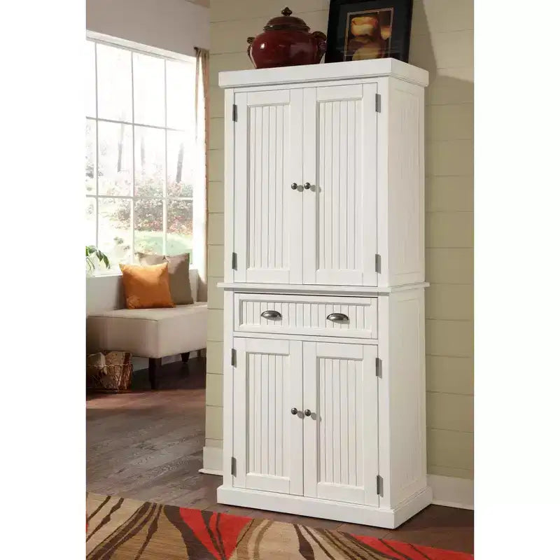 Mobile credenza dispensa da cucina, stile nautico costiero – bianco sporco, 183 cm (A) x 76 cm (L) x 41 cm (P), legno massello, 4 ante, 1 cassetto