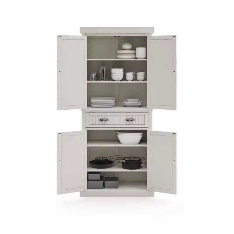Mobile credenza dispensa da cucina, stile nautico costiero – bianco sporco, 183 cm (A) x 76 cm (L) x 41 cm (P), legno massello, 4 ante, 1 cassetto