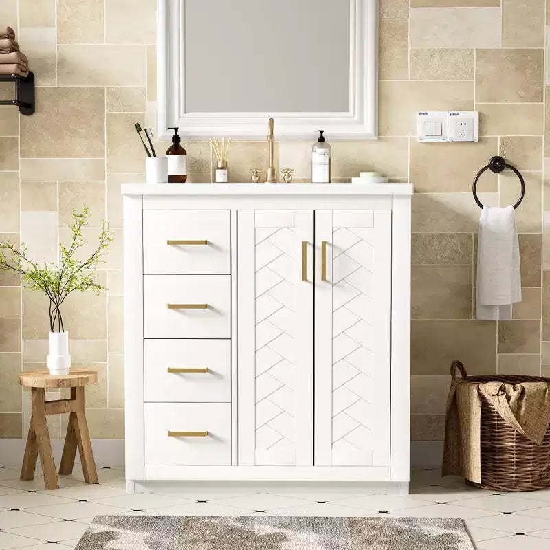 Mobile bagno singolo da 76 cm con lavabo, armadietto e 3 cassetti – Nero / Blu / Verde / Indaco / Bianco