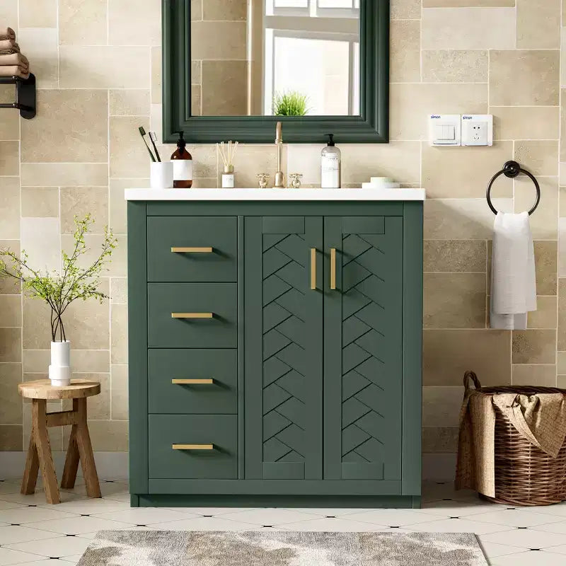 Mobile bagno singolo da 76 cm con lavabo, armadietto e 3 cassetti – Nero / Blu / Verde / Indaco / Bianco
