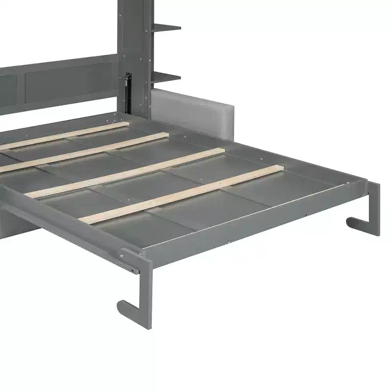 Letto a muro a scomparsa Whisen Modern Design con struttura in legno, Queen Size, con divano e mensole