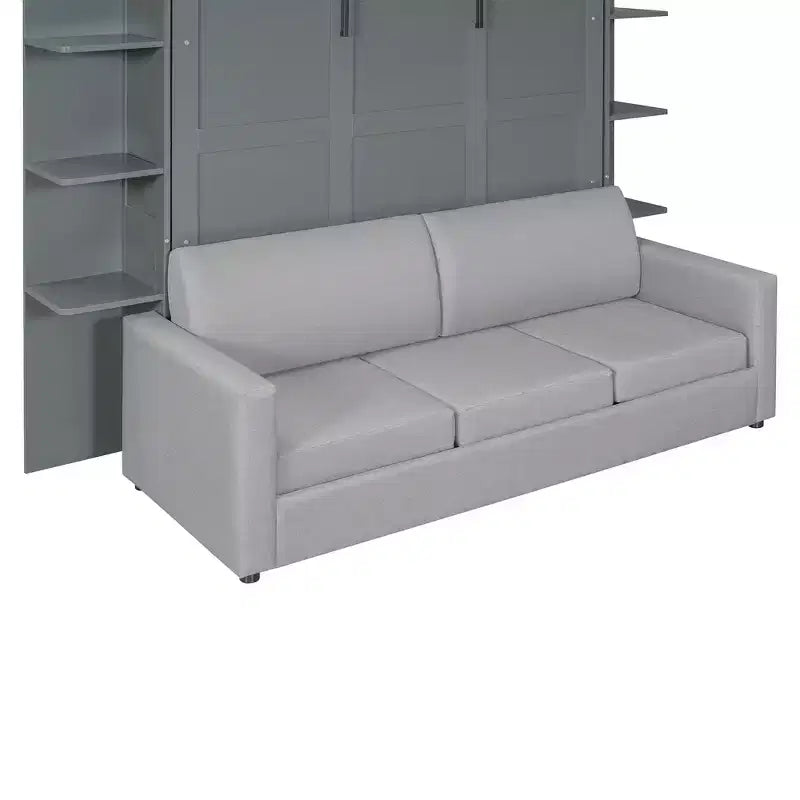 Letto a muro a scomparsa Whisen Modern Design con struttura in legno, Queen Size, con divano e mensole