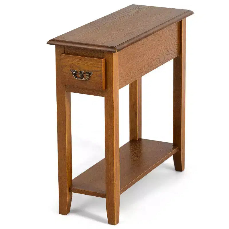 Narrow End Table with Drawer and Open Shelf, 24" Bedside Nightstand for Bedroom and Living Room