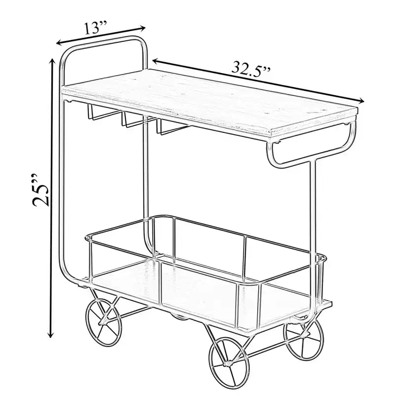 Carrello da Bar in Metallo con Ruote, Portabottiglie e Portabicchieri – 82,5cm L x 33cm P x 63,5cm A