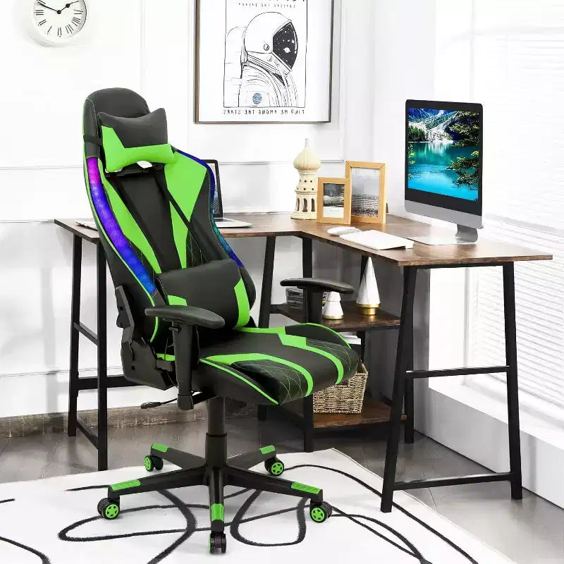 Sedia da gaming regolabile e girevole con luci LED RGB – Pelle PVC, capacità 150 kg