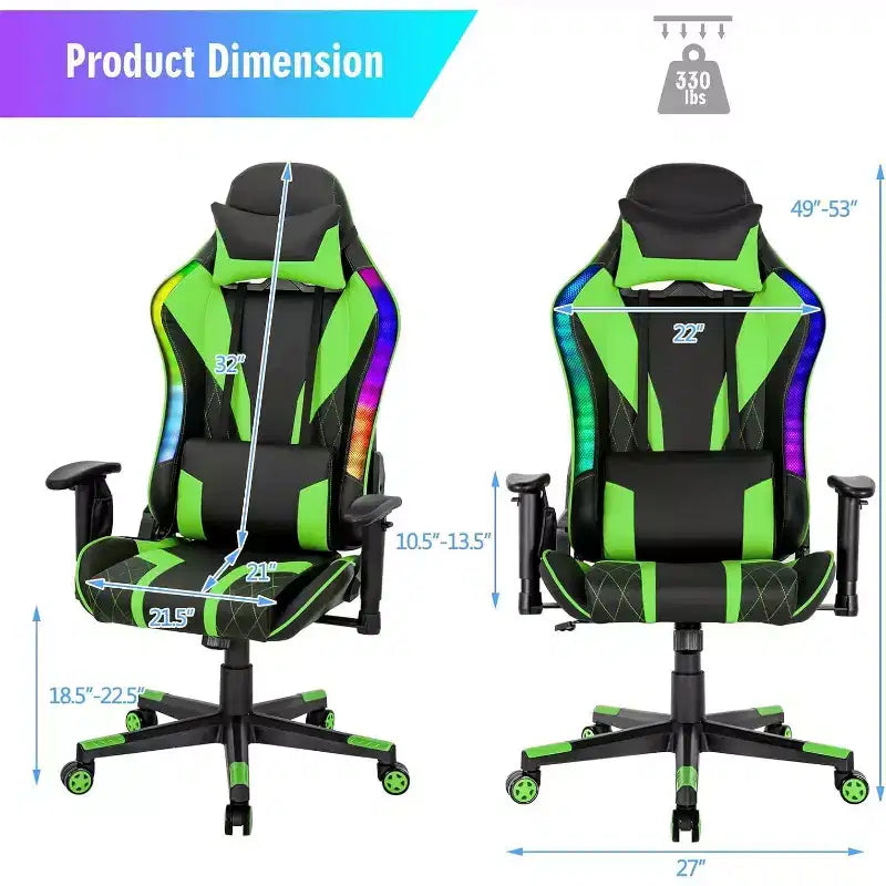 Sedia da gaming regolabile e girevole con luci LED RGB – Pelle PVC, capacità 150 kg