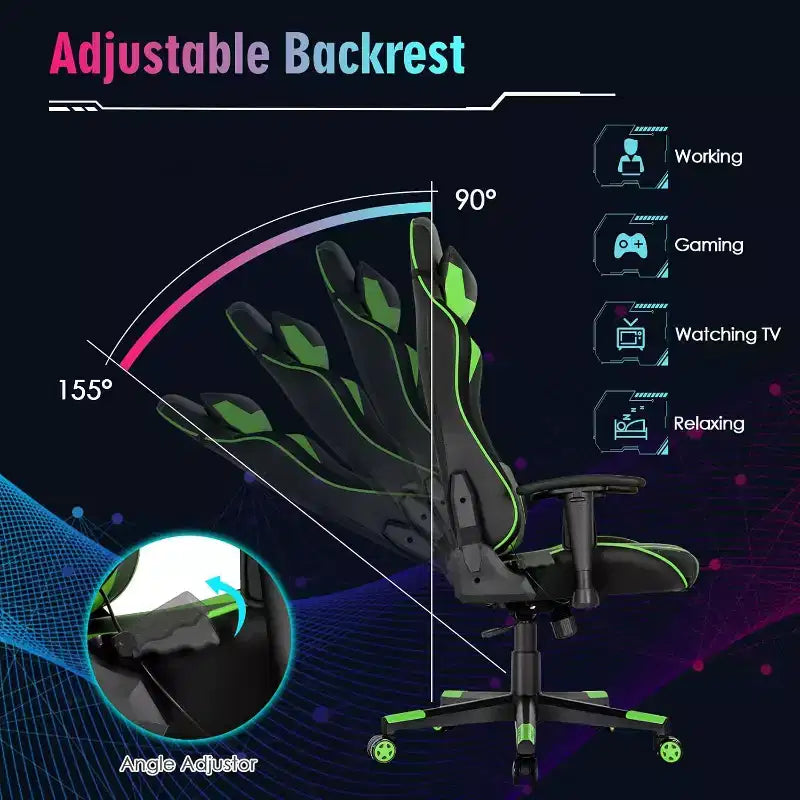 Sedia da gaming regolabile e girevole con luci LED RGB – Pelle PVC, capacità 150 kg