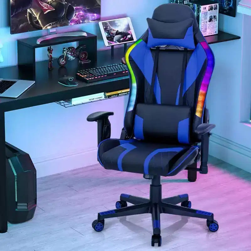 Sedia da gaming regolabile e girevole con luci LED RGB – Pelle PVC, capacità 150 kg