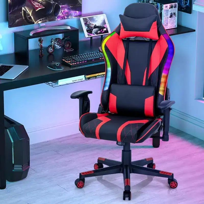 Sedia da gaming regolabile e girevole con luci LED RGB – Pelle PVC, capacità 150 kg