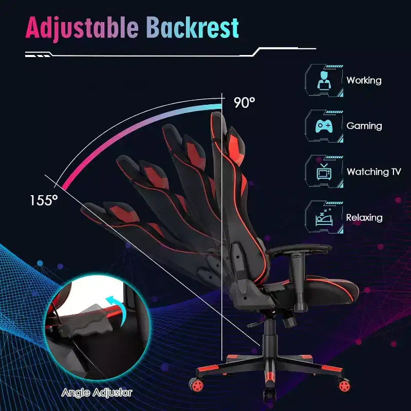 Sedia da gaming regolabile e girevole con luci LED RGB – Pelle PVC, capacità 150 kg