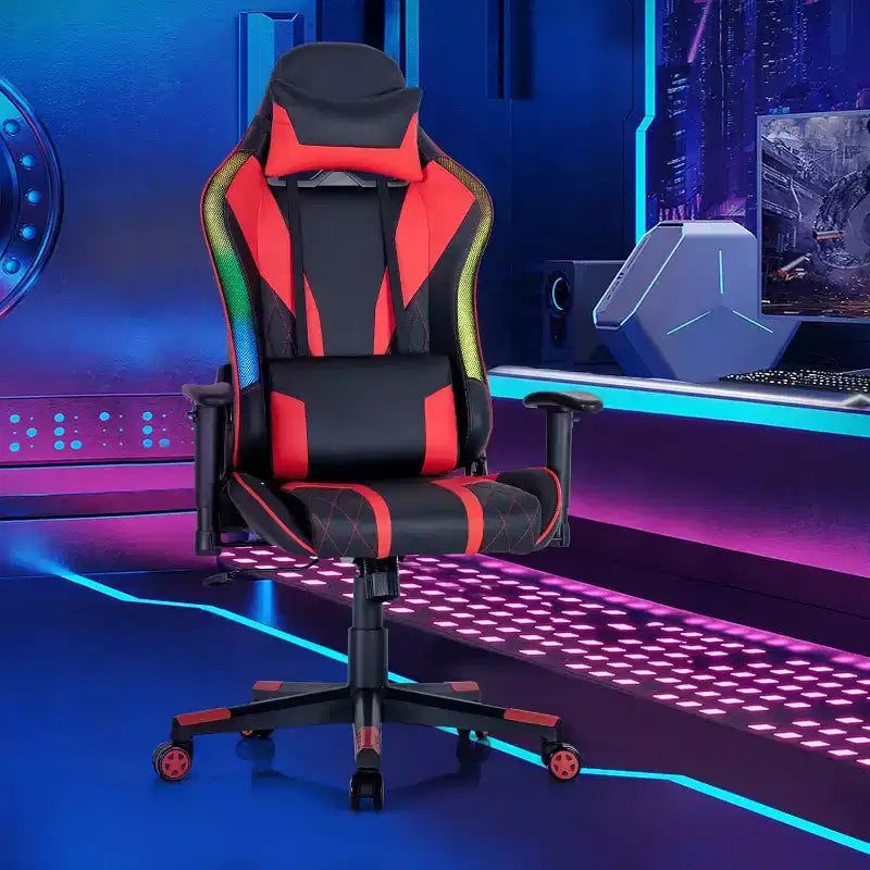 Sedia da gaming regolabile e girevole con luci LED RGB – Pelle PVC, capacità 150 kg