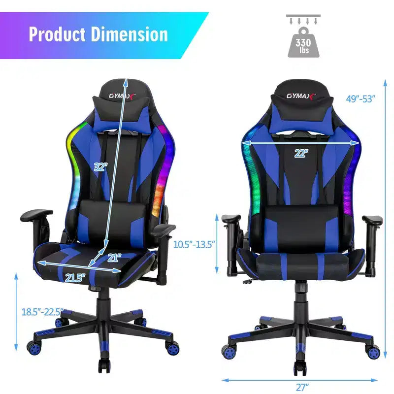 Sedia da gaming regolabile e girevole con luci LED RGB – Pelle PVC, capacità 150 kg