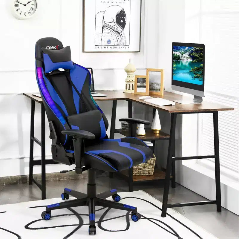 Sedia da gaming regolabile e girevole con luci LED RGB – Pelle PVC, capacità 150 kg