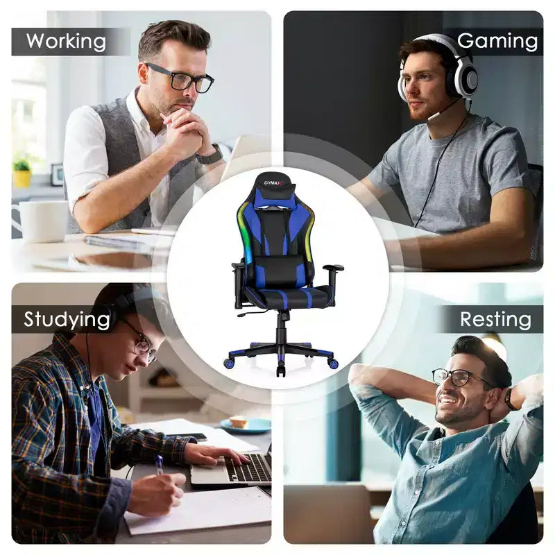 Adjustable Swivel Gaming Chair with RGB LED Lights – PVC Leather, 330 lb Capacity